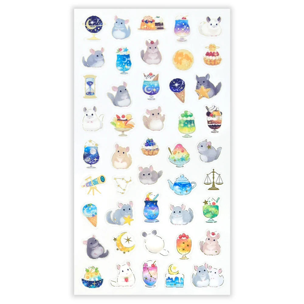 These are transparent stickers with cute relaxed animals and shining gold leaf.
I charmingly depicted the calm atmosphere of a night café and a relaxing chinchilla. Perfect for any journal or planner.
Height 165× Width 90mm
Transparent Stickers
Sticker Gold Foil Stamping Finish
Pattern Backing Card