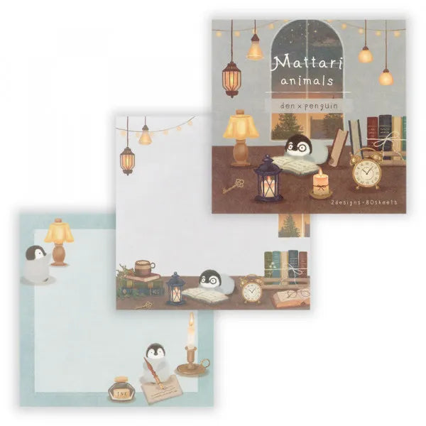Relaxing Animals Day A note depicting each day of the animals living leisurely.
I drew a penguin enjoying reading in the study with candles and lights
It is a fun design that can be used according to your mood with two pattern assortments.
100 × 100 mm in height and 100 mm
2 patterns
80 Sheets