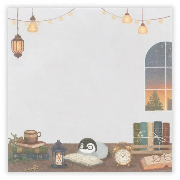 Relaxing Animals Day A note depicting each day of the animals living leisurely.
I drew a penguin enjoying reading in the study with candles and lights
It is a fun design that can be used according to your mood with two pattern assortments.
100 × 100 mm in height and 100 mm
2 patterns
80 Sheets