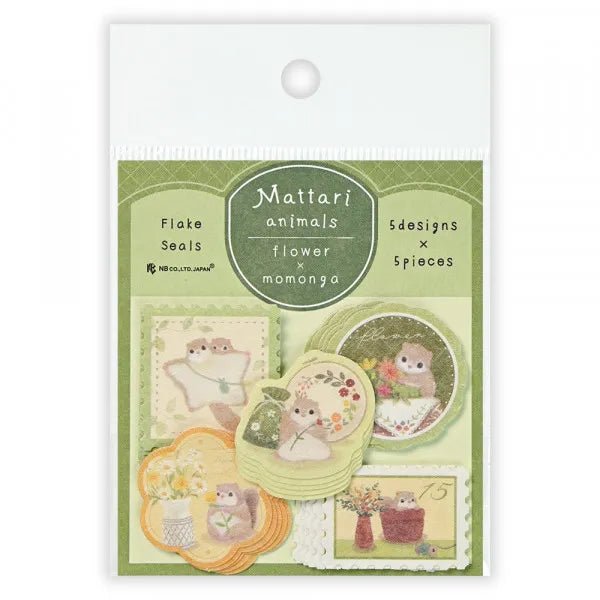 Relaxing Animals Day A flake seal depicting each day of the animals living
leisurely.
I drew various flowers and flying squirrels such as bouquets, swags, vases, and vases.
It can also be used to decorate seals and notebooks.
Length 85× Width 75mm
5 patterns 25 pieces PP bag: Length 115× Width 80mm
Washi paper with slit