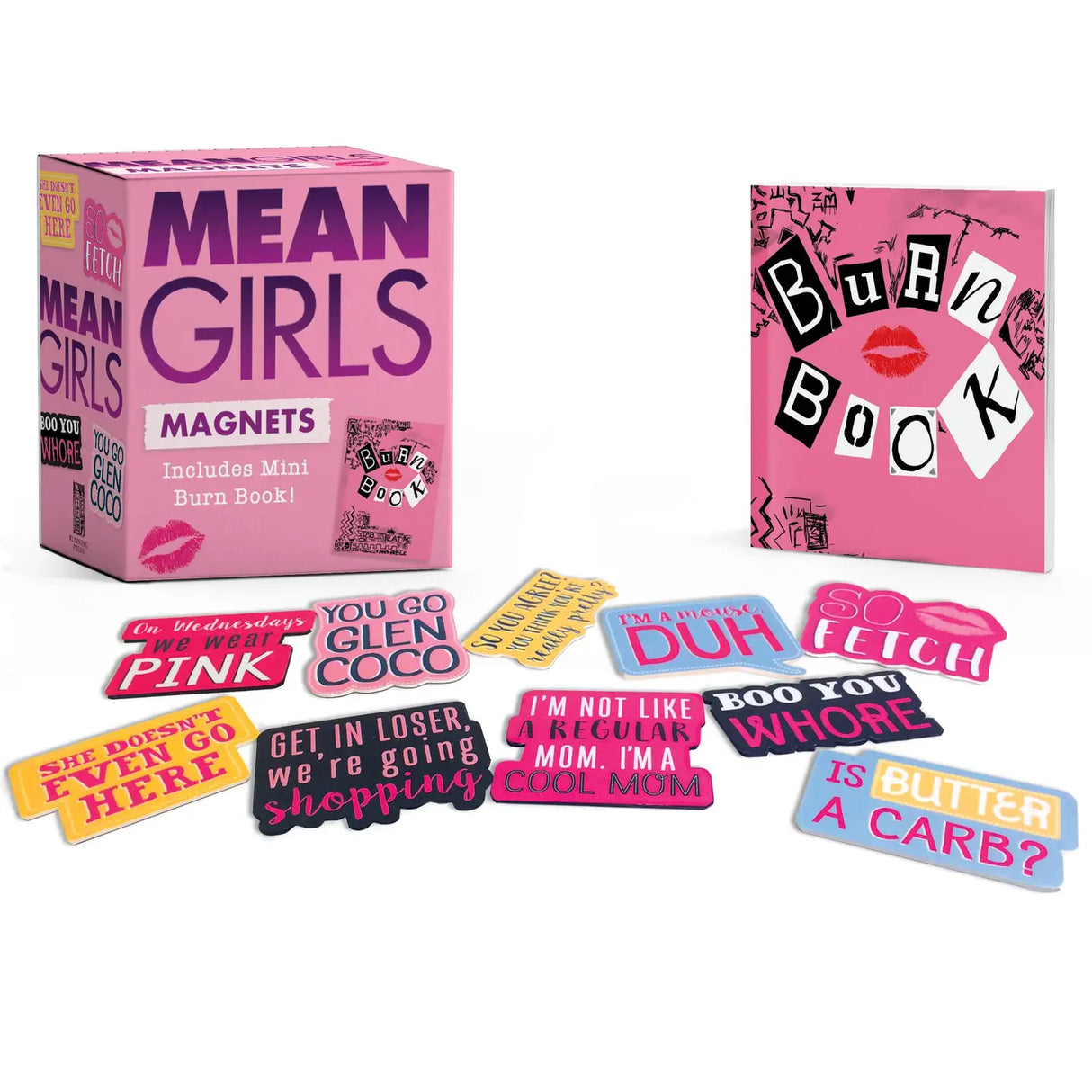 Mean Girls Magnets: That's So Fetch!
That's so fetch!
The Mean Girls Magnets mini kit features 10 magnets emblazoned with some of the most memorable one-liners from the comedic masterpiece. Also included is a 32-page mini "Burn Book" with quotes and images from the 2004 film.
Magnets feature the following grool phrases:
On Wednesdays we wear pink
You go Glen Coco
She doesn't even go here
So you agree? You think you're really pretty?
Is butter a carb?
So fetch
Get in loser, we're going shopping
I'm a mous