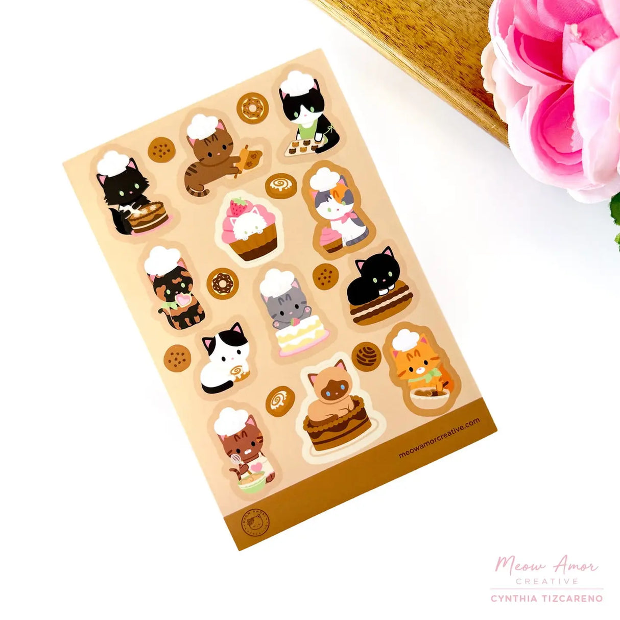 This vinyl sticker sheet features charming cat bakers decorating cakes, frosting cookies, and preparing all sorts of yummy goodies. Brighten up your belongings with these sweet, durable stickers that stick to laptops, water bottles, journals, and more. Perfect for anyone who adores cats and baking.
4x6 Sheet
Vinyl Sticker
Colors might vary just a bit from your screen.