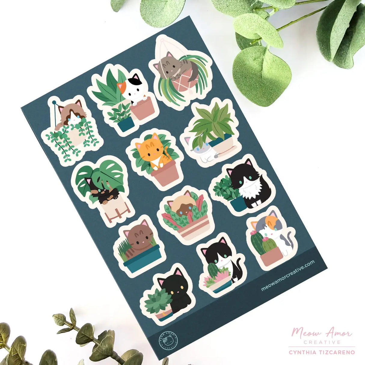 This vinyl sticker sheet features cats and plants. Brighten up your belongings with these sweet, durable stickers that stick to laptops, water bottles, journals, and more.
4x6 Sheet
Vinyl Sticker
Colors might vary just a bit from your screen.