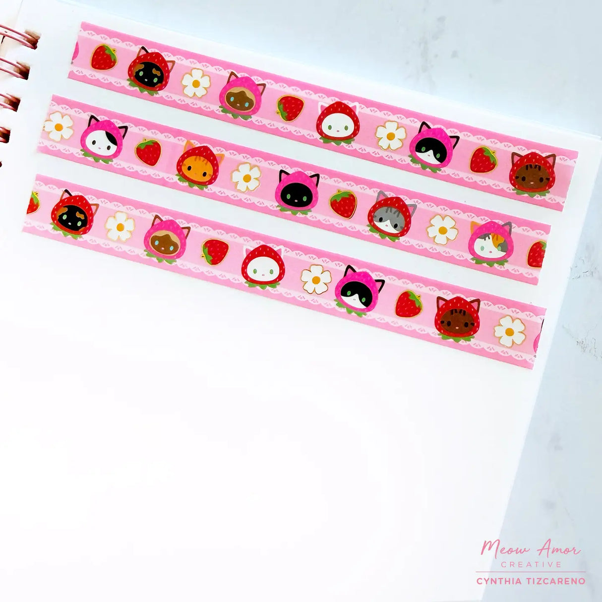 Adorable cats with strawberry hats, with small details of gold foil. Ideal for journaling, scrapbooking, and craft projects.
Gold Foil Details
One 10-meter long roll of washi tape
20mm wide, 32mm paper core
Colors might vary just a bit from your screen.