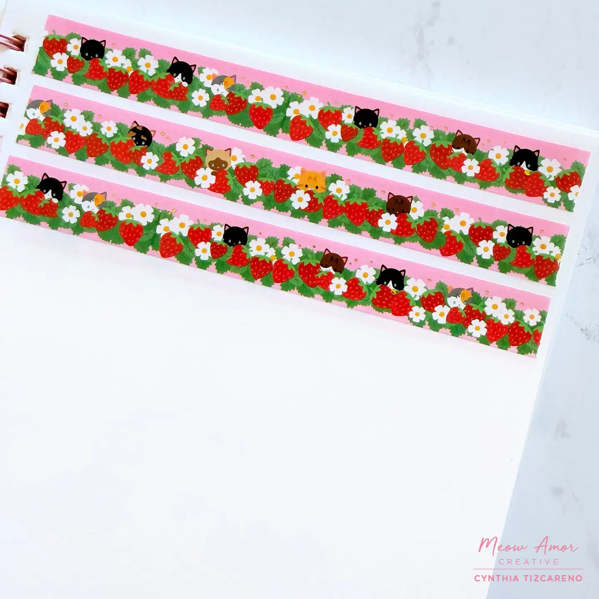 Adorable cats in strawberry field, with small details of gold foil. Ideal for journaling, scrapbooking, and craft projects.
Gold Foil Details
One 10-meter long roll of washi tape
20mm wide, 32mm paper core
Colors might vary just a bit from your screen.