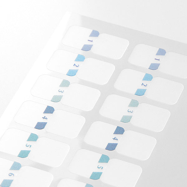 Midori Chiratto Index Tab will bring cute varying shades of blue to your planner's indexing. Thanks to its removable adhesive, the sticker can be removed easily and cleanly. You can use the numbers from 1 to 12 to mark the months of your planner.
One pack contains 4 sets of 12 numbered index tabs (48 index tabs in total).