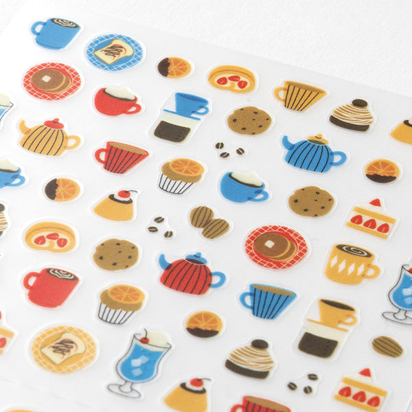 Midori Sticker Sheet - Cafe
The "café pattern" is a collection of delicious items that are likely to be on the café menu, such as café lattes, tea, pancakes, and baked goods, and is perfect for when you want to take a break.