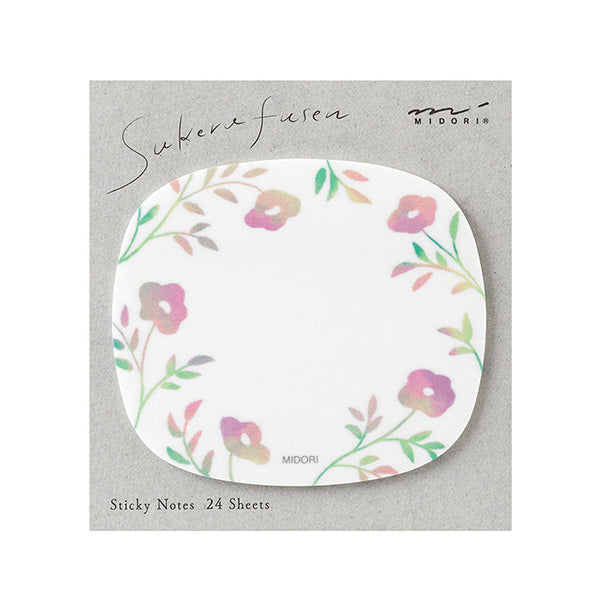 The "Pink Floral" is an elegant design that utilizes watercolor flowers to add an organic touch to your everyday notes.
The sticky notes are made of paper that retains a texture rather than tracing paper, and is faintly transparent.
Includes 24 notes in each package