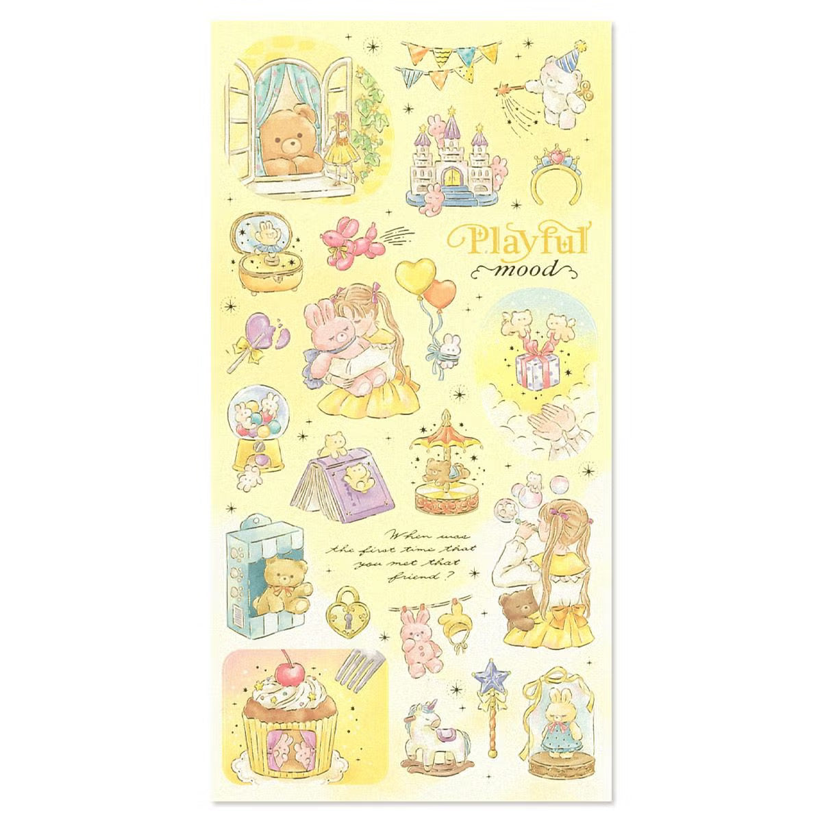 This series is filled with wishes to make your everyday life more wonderful so you can stay cute. The stickers use elegant lustrous pearl paper, finished with delicate gold foil stamping throughout.
• This package includes 1 sheet of sticker
• Material: Paper
• Package measures approx. 7" x 3.5"
• Made in Japan
