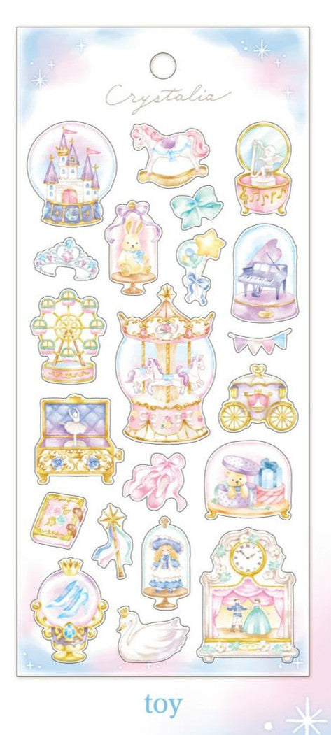 Mind Wave Crystalia Sticker Sheet - Toy
This is an illustration sticker that traps a fantasy world view and motif in a glass container like a snow globe or terrarium. It is a sparkling hologram specification.
• This package includes 1 sheet of sticker
• Material: Transparent PET Hologram Lamination
• Package measures approx. H202 x W93 x D1mm
• Made in Japan