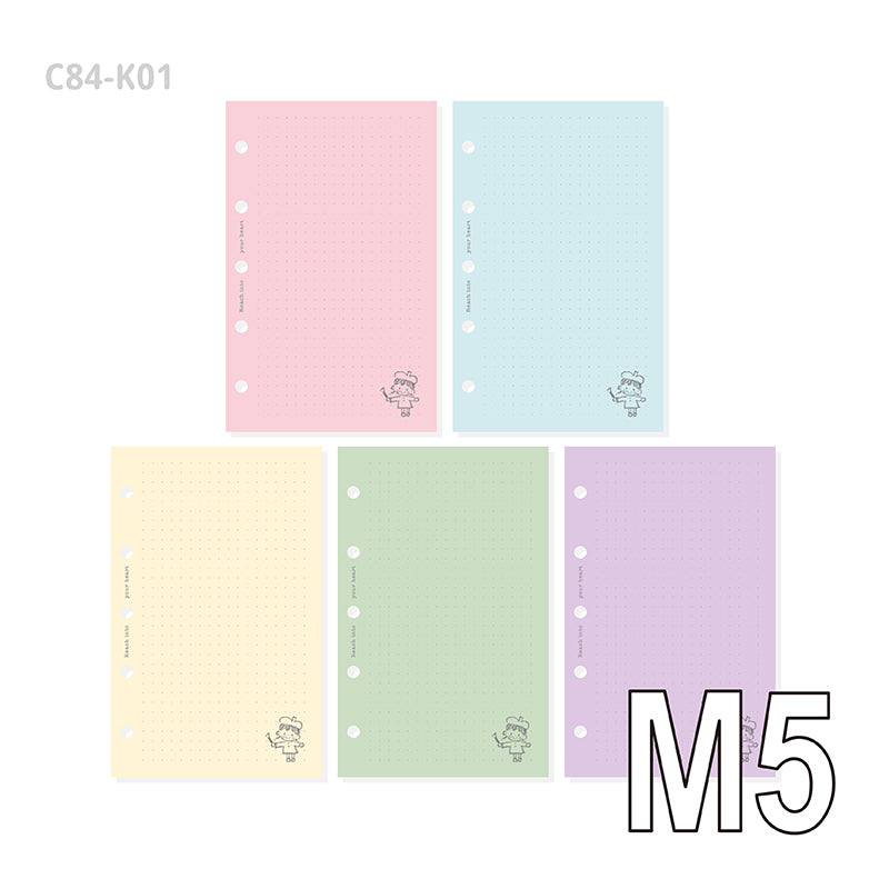 Molinta - Cream Colored Paper M5 Memo Sheets
Enjoy 20 sheets of these 5 different pastel-colored papers that are dotted that can be added to bring more color to your journal!
Specifications: 67mmx105mm
Material: 100g white kraft paper
Number of pages: 20