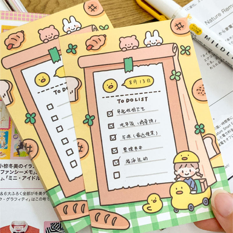 Molinta - Duck Bread A7 Memo Pad
Enjoy 50 sheets of this duck and bread inspired memo pad to record all your tasks and add to your journaling experience!
Specifications: 80mmx120mm
Material: 100g white kraft paper
Number of pages: 50