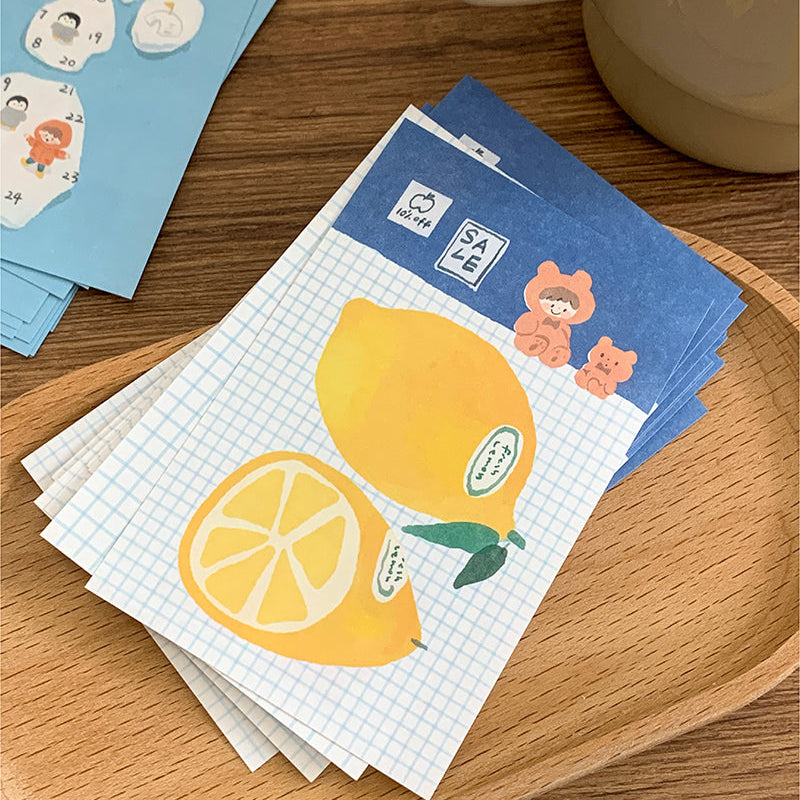 Molinta - Fresh Lemon A7 Memo Pad
Enjoy 20 sheets of this lemon inspired memo pad to your writing experience!
Specifications: 80mmx120mm
Material: 120g white kraft paper
Number of pages: 20