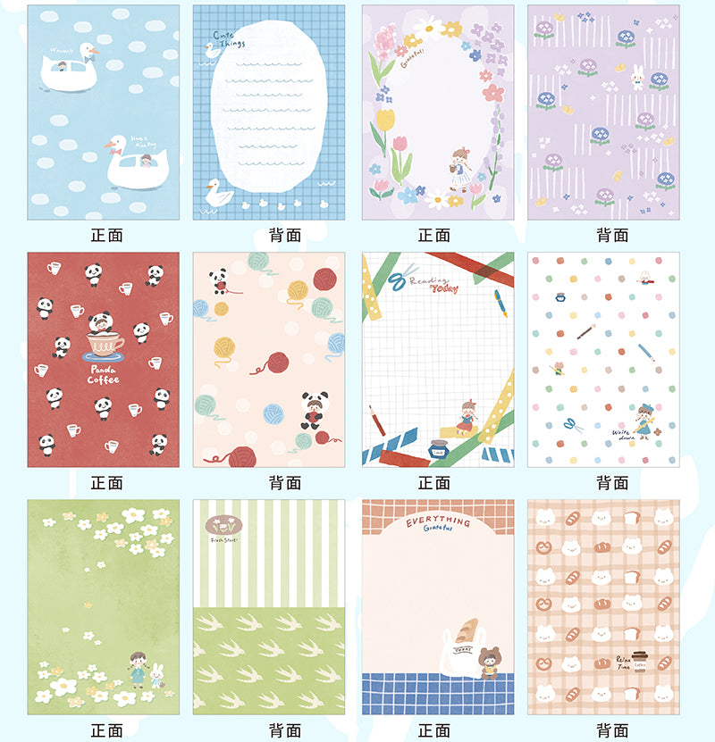 Molinta - Gentle Dreams A5 Colored Notepad
Enjoy 5 sets of 12 different designs that total to 60 sheets that can be used for various purposes such as gift wrapping or making cute collages in your journal!
Specifications: 148mmx210mm
Material: 100g white kraft paper
Full color pages inside
Number of pages: 60