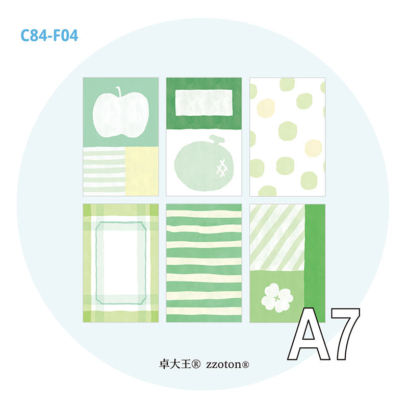 Molinta - Green Story A7 Memo Sheets
Enjoy these cute memo sheets with 6 different patterns front and back! 4 pages of each pattern.
Specifications: 80mmx120mm
Material: 120g cotton paper
Number of pages: 24