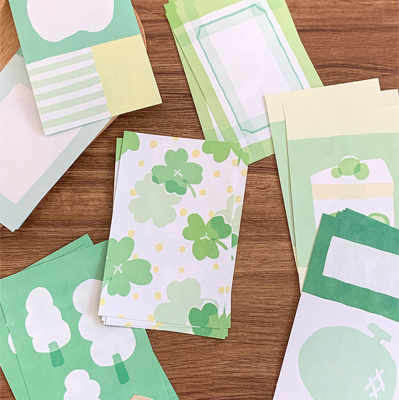 Molinta - Green Story A7 Memo Sheets
Enjoy these cute memo sheets with 6 different patterns front and back! 4 pages of each pattern.
Specifications: 80mmx120mm
Material: 120g cotton paper
Number of pages: 24