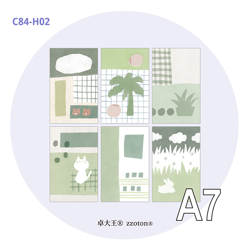 Molinta - Imagine Yourself in Gray-Green A7 Memo Sheets
Enjoy these cute memo sheets with 6 different patterns front and back! 4 pages of each pattern.
Specifications: 80mmx120mm
Material: 120g cotton paper
Number of pages: 24