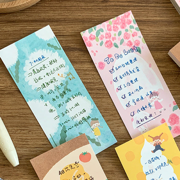 Molinta - Long Sticky Notes A
Take notes or decorate your planner with this cute sticky note set! This set includes 6 different patterns!
48mm x 105mm (1.8in x 4in)
120g white kraft paper
48 sheets - 6 different patterns within the sticky note pad