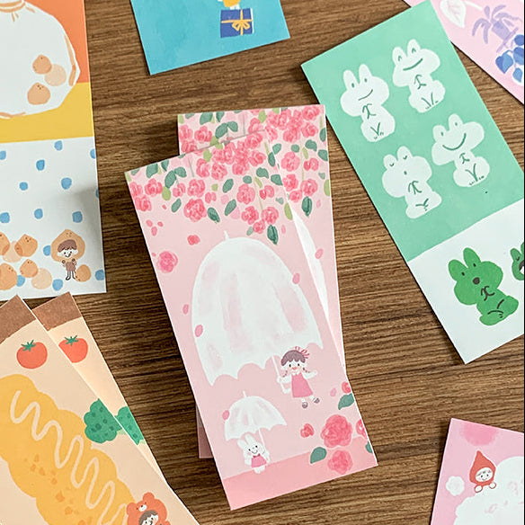 Molinta - Long Sticky Notes A
Take notes or decorate your planner with this cute sticky note set! This set includes 6 different patterns!
48mm x 105mm (1.8in x 4in)
120g white kraft paper
48 sheets - 6 different patterns within the sticky note pad