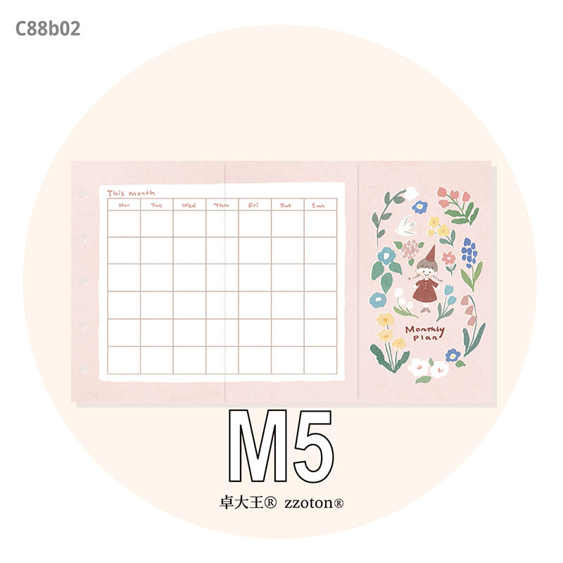 Molinta - Monthly Plan M5 Tri-Fold Pages
Plan out your month with a full, undated monthly layout including a tracker for habits, a monthly review, and a to do list!
Specifications: 183mmx105mm
Material: 120g white craft
Number of pages: 10