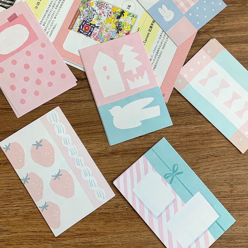 Molinta - Pink Memories M5 Memo Sheets
Enjoy these cute memo sheets with 6 different patterns front and back! 4 pages of each pattern.
Specifications: 67mmx105mm
Material: 120g cotton paper
Number of pages: 24