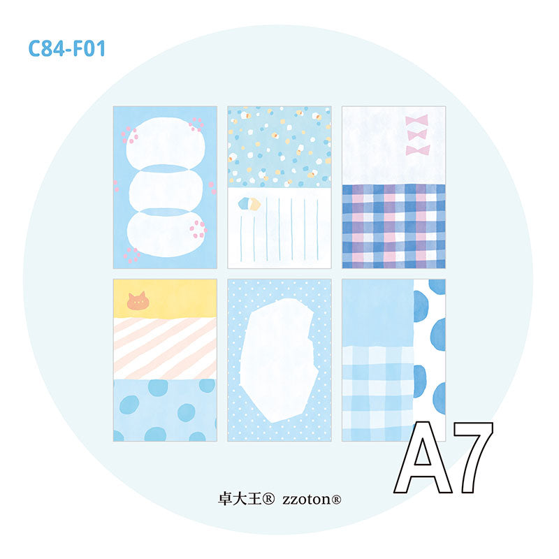 Molinta - Quiet Blues A7 Memo Sheets
Enjoy these cute memo sheets with 6 different patterns front and back! 4 pages of each pattern.
Specifications: 80mmx120mm
Material: 120g cotton paper
Number of pages: 24