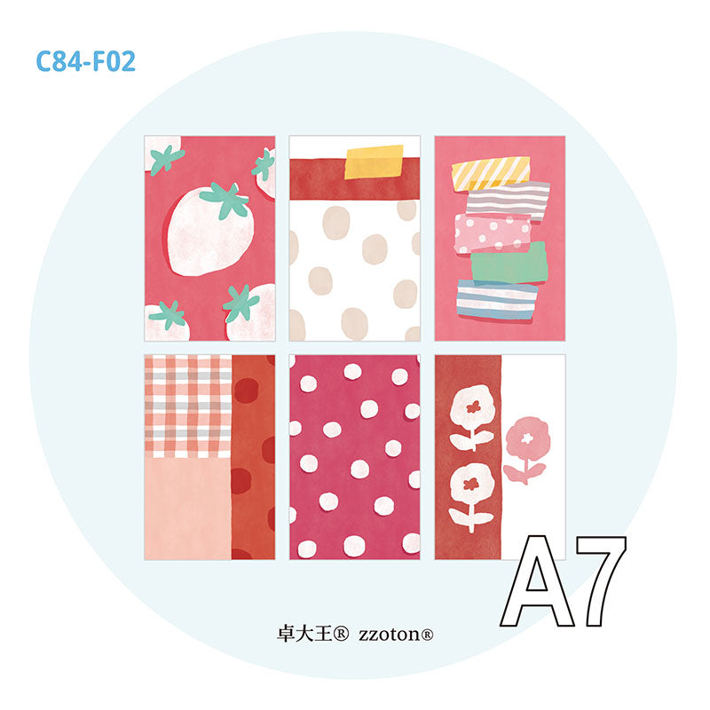 Molinta - Warm Red A7 Memo Sheets
Enjoy these cute memo sheets with 6 different patterns front and back! 4 pages of each pattern.
Specifications: 80mmx120mm
Material: 120g cotton paper
Number of pages: 24