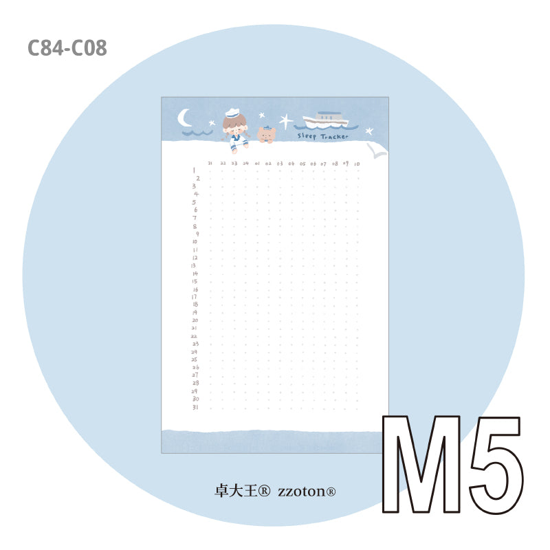 Molinta M5 Memo Paper - Sailor Sleep Log
Designed with a gentle sailor‑themed aesthetic, this memo pad helps you track your sleep in a simple, soothing way — perfect for journaling, planning, or building mindful habits.
Specifications: 67mm x 105mm
Double-sided
Material: 120g white kraft paper
Number of pages: 20
Includes 1 design