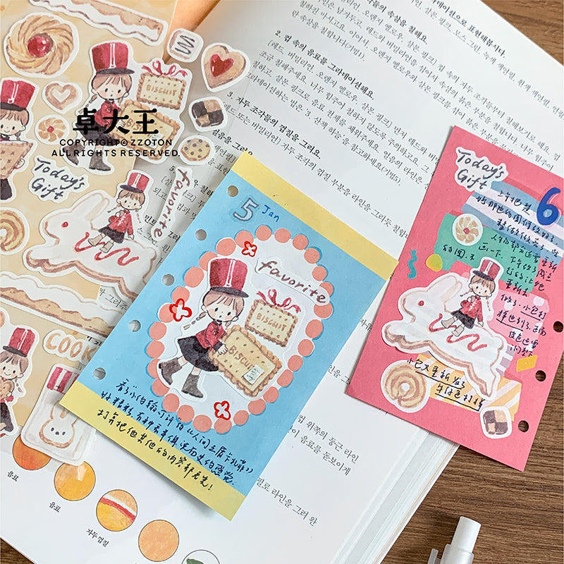 Featuring an adorable collection of cookie themed illustrations, this sticker sheet adds a warm, whimsical touch to planners, cards, photo albums, and creative projects. Each design is printed on durable writing paper with vibrant colors for easy decoration!