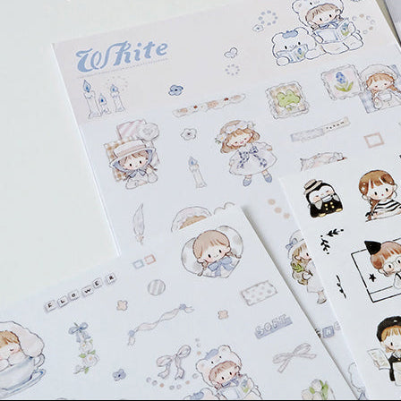 Molinta Sticker Sheet - White
Celebrate your love for the color white with this charming Molinta sticker sheet. Featuring adorable illustrations in Molinta’s signature whimsical style, these stickers are perfect for decorating planners, journals, scrapbooks, and happy mail.
105x148mm
Material: Japanese Paper
Includes 2 sticker sheets