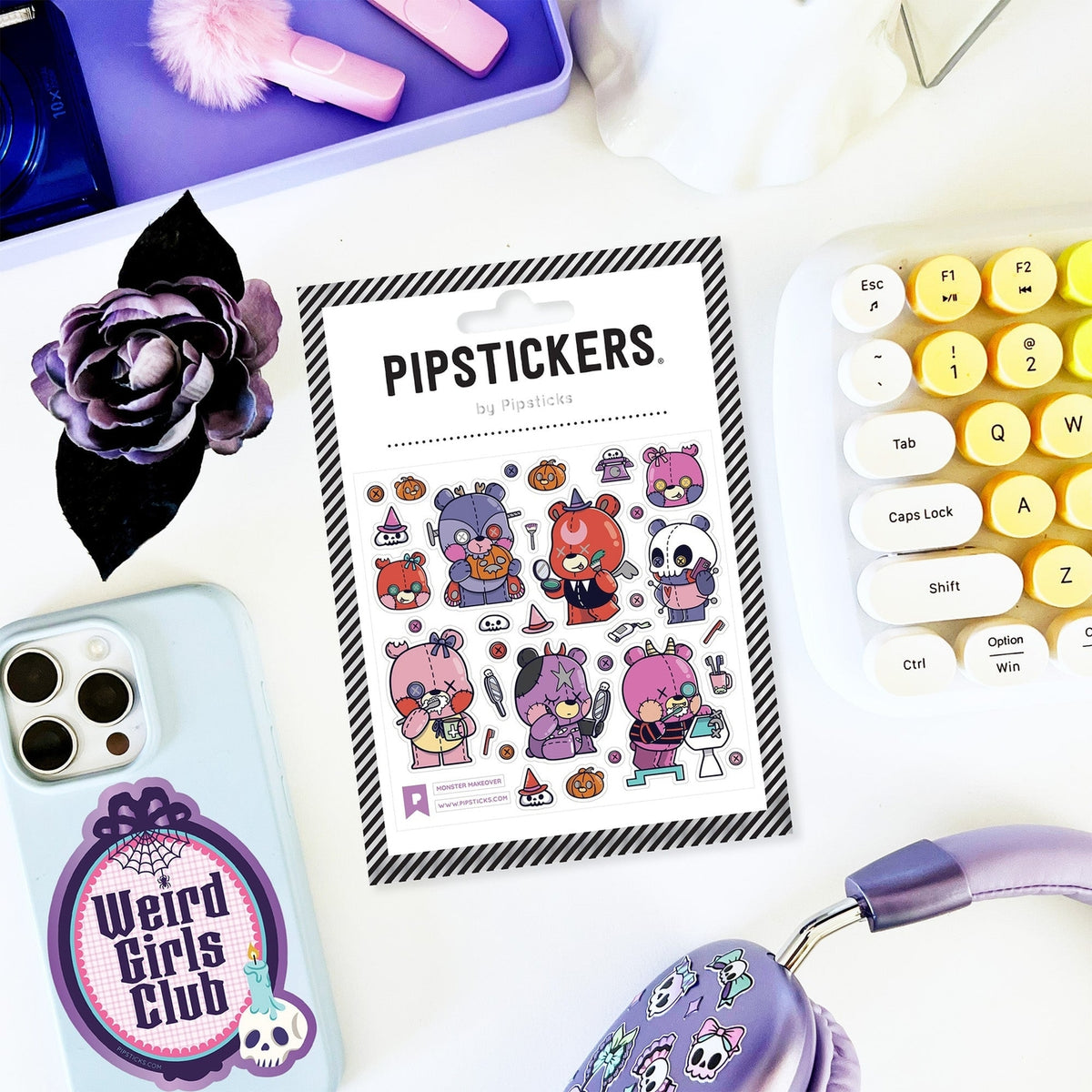 Spooky, cute, and ready for a little makeover! Monster Makeover PipStickers feature a crew of colorful little monsters getting ready for Halloween—from costumes and pumpkins to all the tiny accessories that make the transformation complete. Perfect for Halloween happy mail, planners, notebooks, and anything that could use a little monster magic.