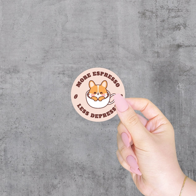 More Espresso, Less Depresso Corgi Vinyl Sticker