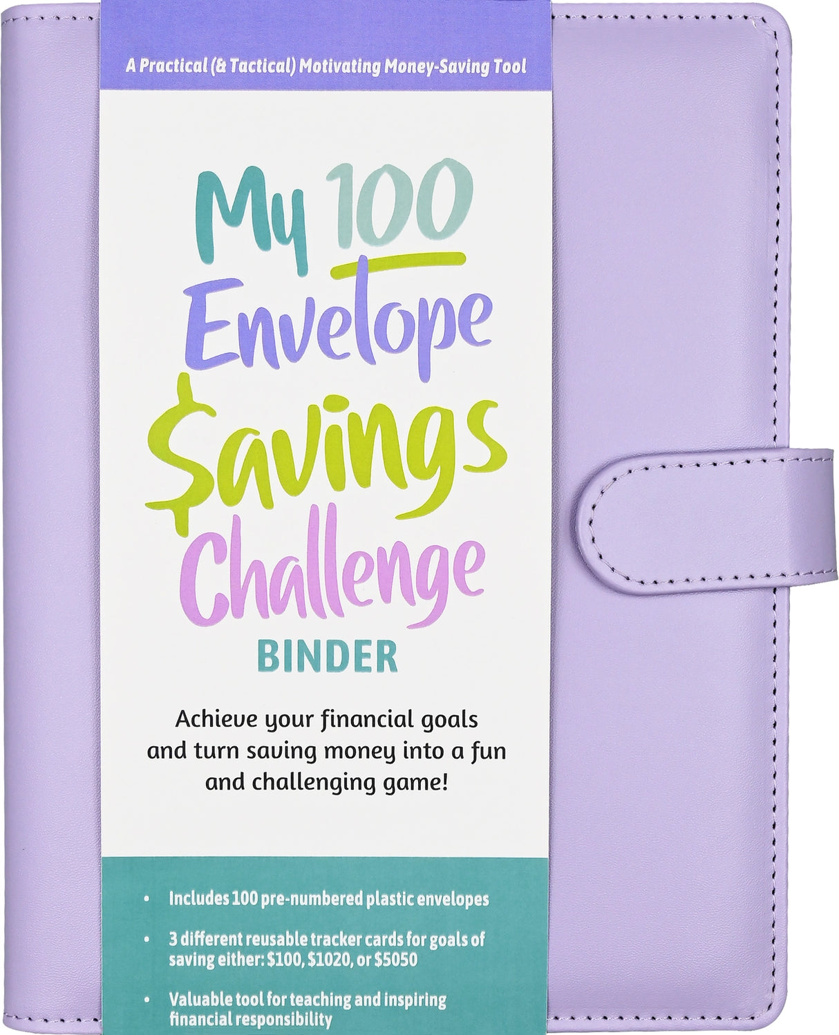 Sturdy 6-ring binder with magnetic closure flap comes with 100 pre-numbered envelopes. Use them to save $100, $1,020, or $5,050! Includes 3 reusable tracker cards. Inside cover pockets hold your cash until you've saved enough to move it into the appropriate envelope. See your savings build as you fill each envelope and track each contribution! Before you know it, you'll have reached your 100th envelope, achieving Super Saver status!
Binder measures 6-3/4'' wide x 9-1/8'' high.
Instructions and 3 reusable t