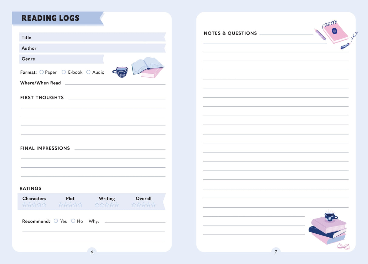 For book clubbers and solo bookworms alike, My Book Club Journal is a place to keep all your thoughts and feelings about your recent book club reads with guided prompts and space to record of your reflections.
Dedicated sections for notes on characters, plot, general thoughts, and discussion recap make it easy for readers to reference previous book selections. With an index of reading lists, go-to prompts for discussion, and tips for starting (and continuing) your own club, My Book Club Journal provides a