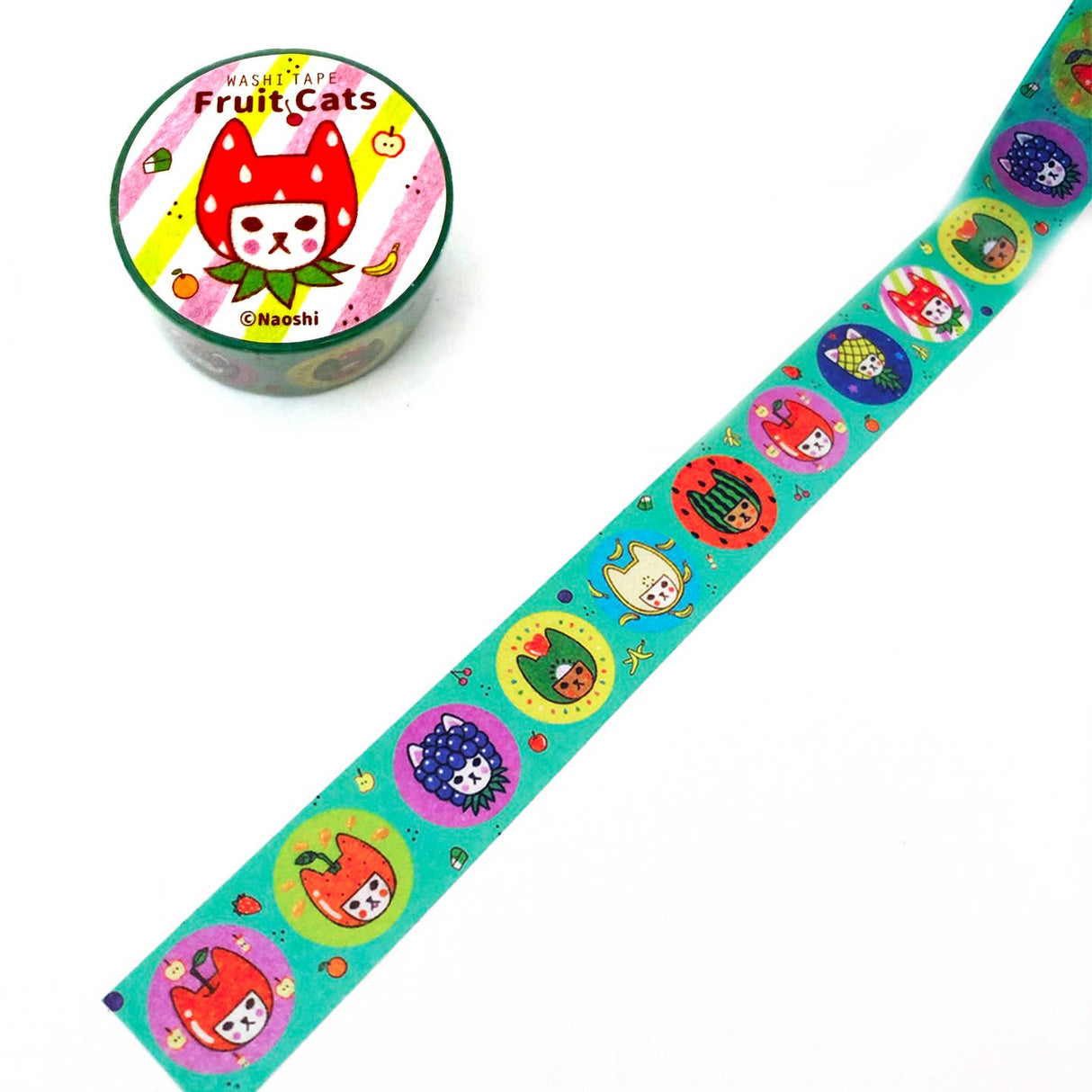 Cinta washi con forma de gato y fruta de Naoshi