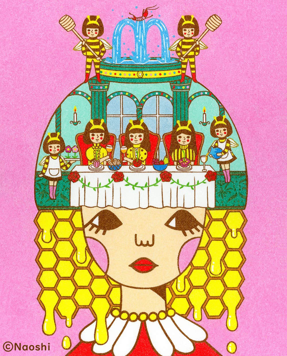 Naoshi Queen Bee's Palace Postcard
These postcards are featuring striking colorful and whimsical world. Artwork made with colored sand and then scans them in high quality.