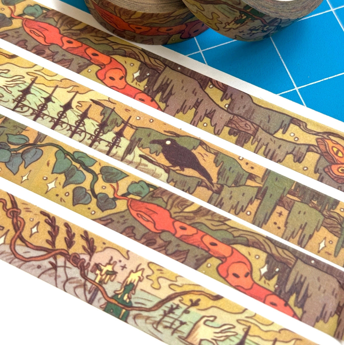 This washi tape features spooky elements evoking the dark, Southern Gothic worlds of Faulkner and O'Connor.
