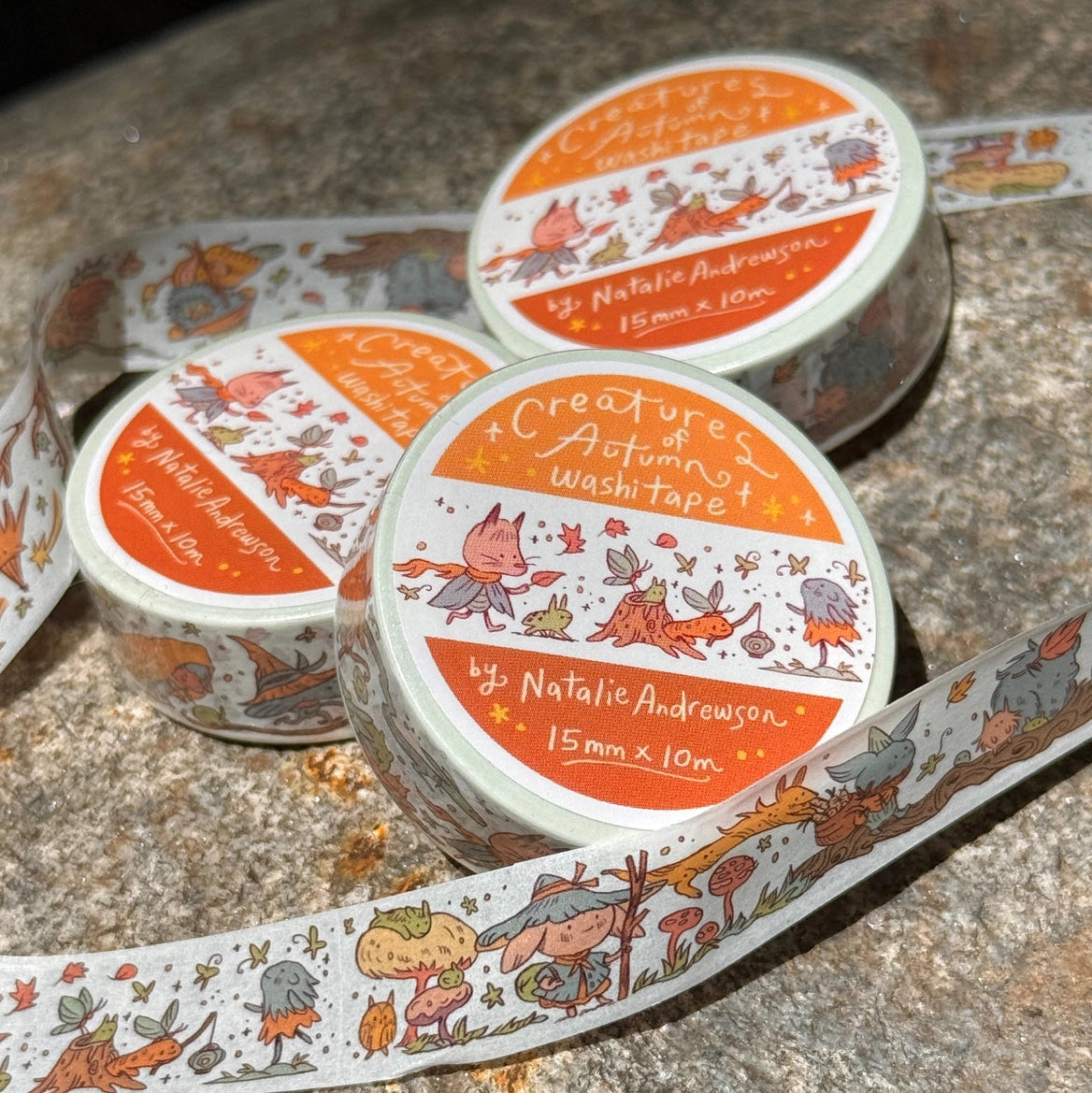 This washi features all the creatures from my Autumn Creatures Riso print! Originally printed with The Washi Station, now with it's own cover just like my other Washi tapes!