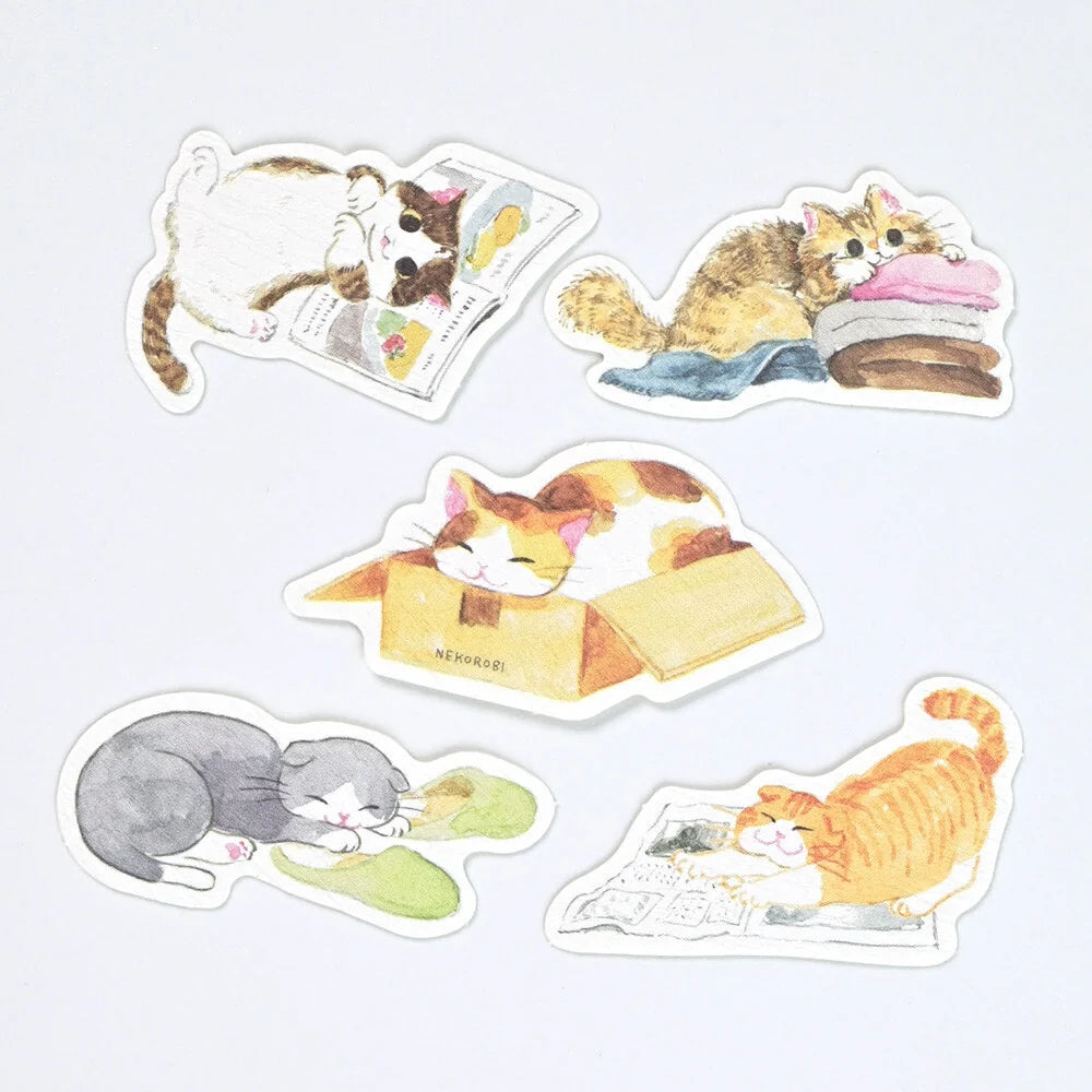 Nekorobi Common Cat Flake Stickers
So many cats!! These flake stickers can be used for sealing letters or decorating planners. Put them in cardboard boxes, lie down on top of magazines...... these cats are just like yours at home. I drew a remarkable scene of a cat you can't help but love.
Nekorobi 5th Anniversary
Height 140×Width 63mm
5 Patterns - 20 Sheets
Crepe Paper Stickers