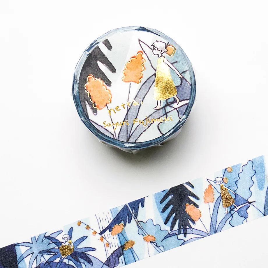 Nettai Foil-Stamped Masking Tape
This masking tape by illustrator Sayuri Fujimaki. The blue-based illustration is accented with sparkling gold foil, creating a stylish design.
20mm wide x 5m long