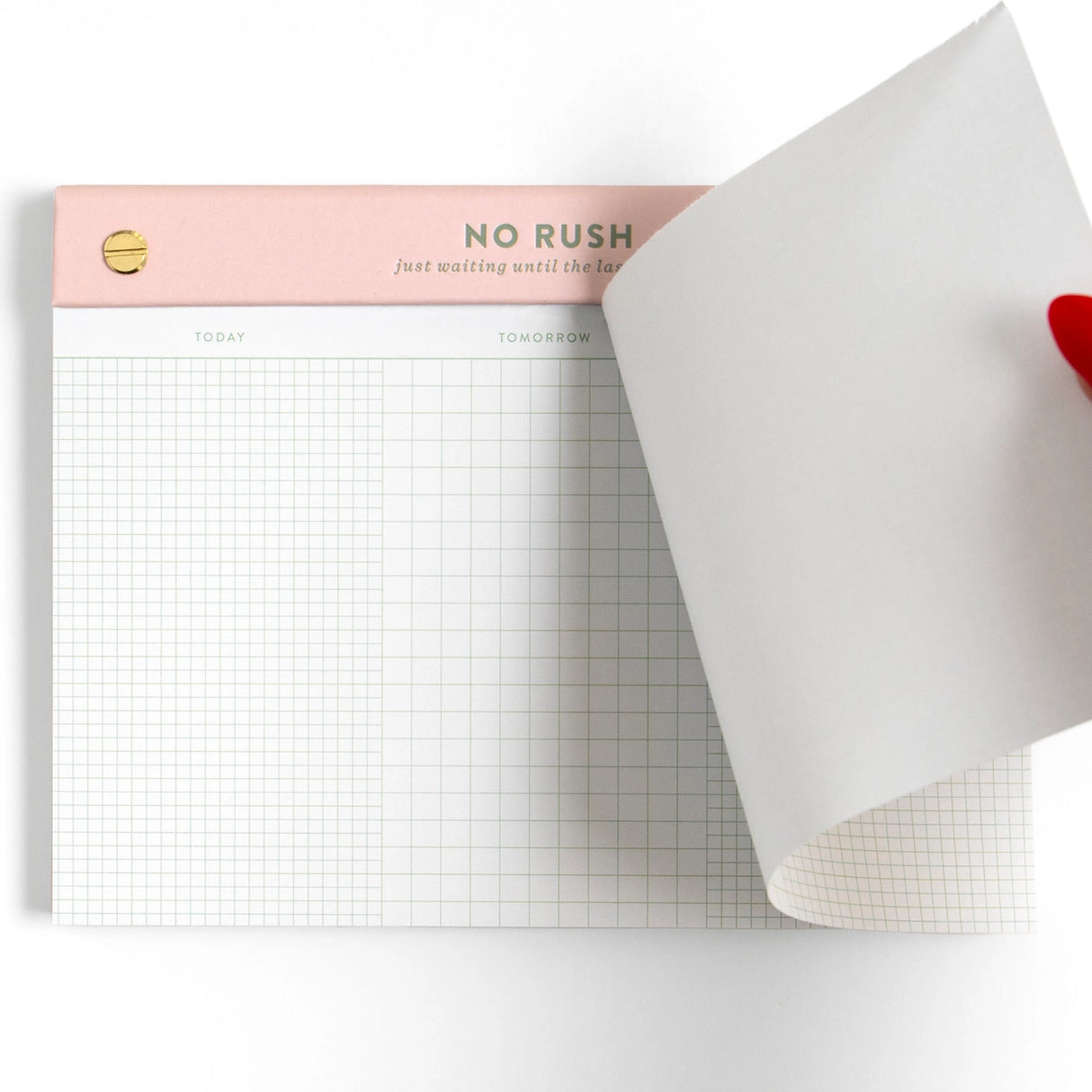 Meet your new favorite procrastination tool—the No Rush Notepad! This 6x8” desk pad is perfect for loosely organized to-do lists with sections for Today, Tomorrow, and… Never. With 75 perforated grid sheets on smooth 120gsm paper, plus a luxe gold post-bound top, it’s equal parts practical and playful. Whether you’re tackling tasks or artfully avoiding them, this notepad keeps everything in sight—just not necessarily on schedule. Ideal for office desks, student planners, or anyone with a sense of humor abou