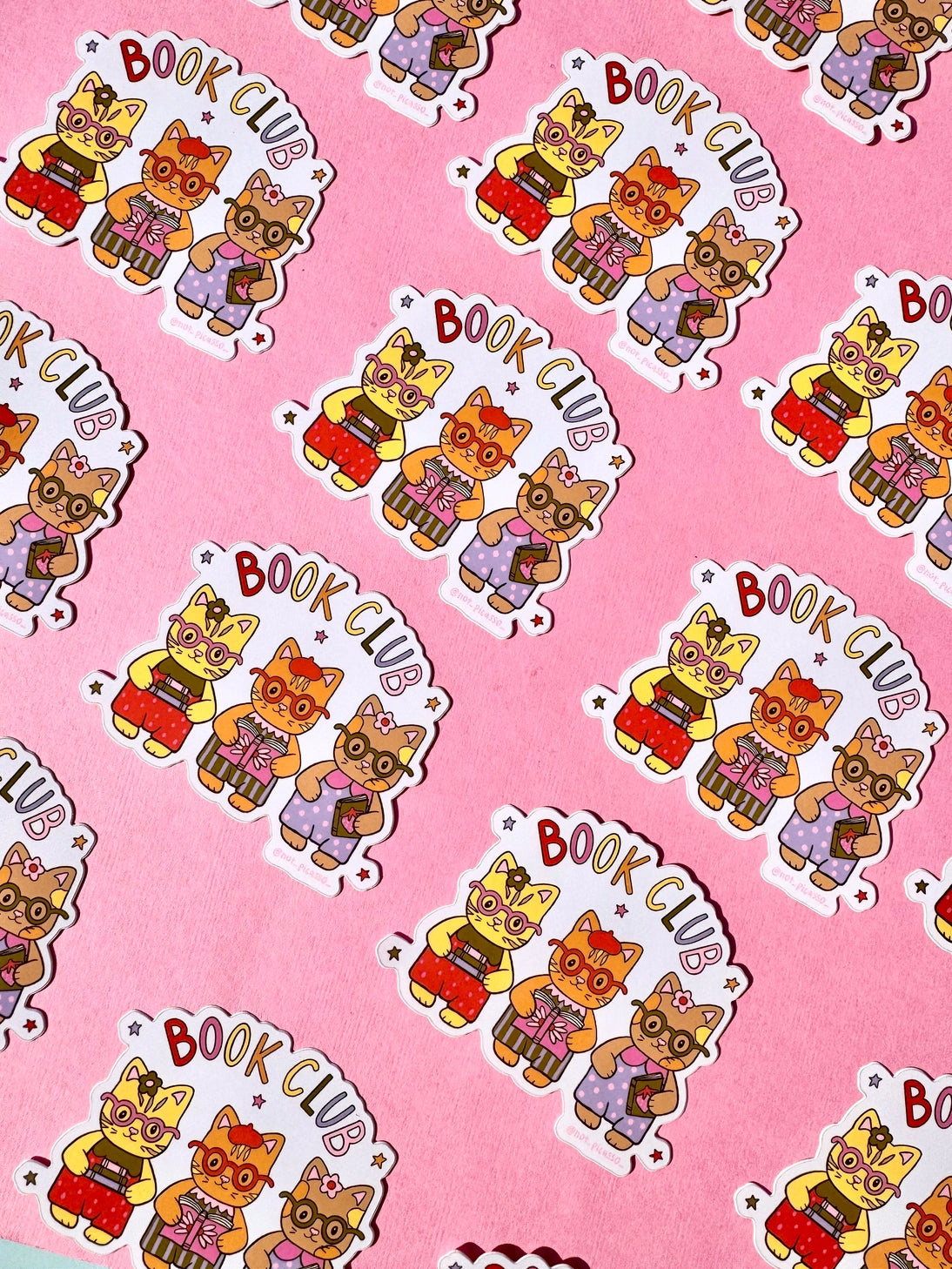 These adorable book themed stickers are perfect for sharing with your book club friends. It features 3 adorable cats with their favorite reads!
These matte vinyl stickers feature an original design and are water, weather, and scratch proof. Perfect for putting on water bottles, computers or just about anywhere else.