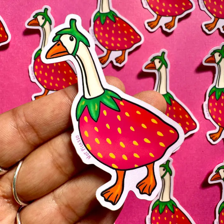 Our OG goose, Gooseberry, inspired by the classic Midwestern porch ornament, but made into a vinyl sticker!
These matte vinyl stickers feature an original design and are water, weather, and scratch proof. Perfect for putting on water bottles, computers or just about anywhere else.