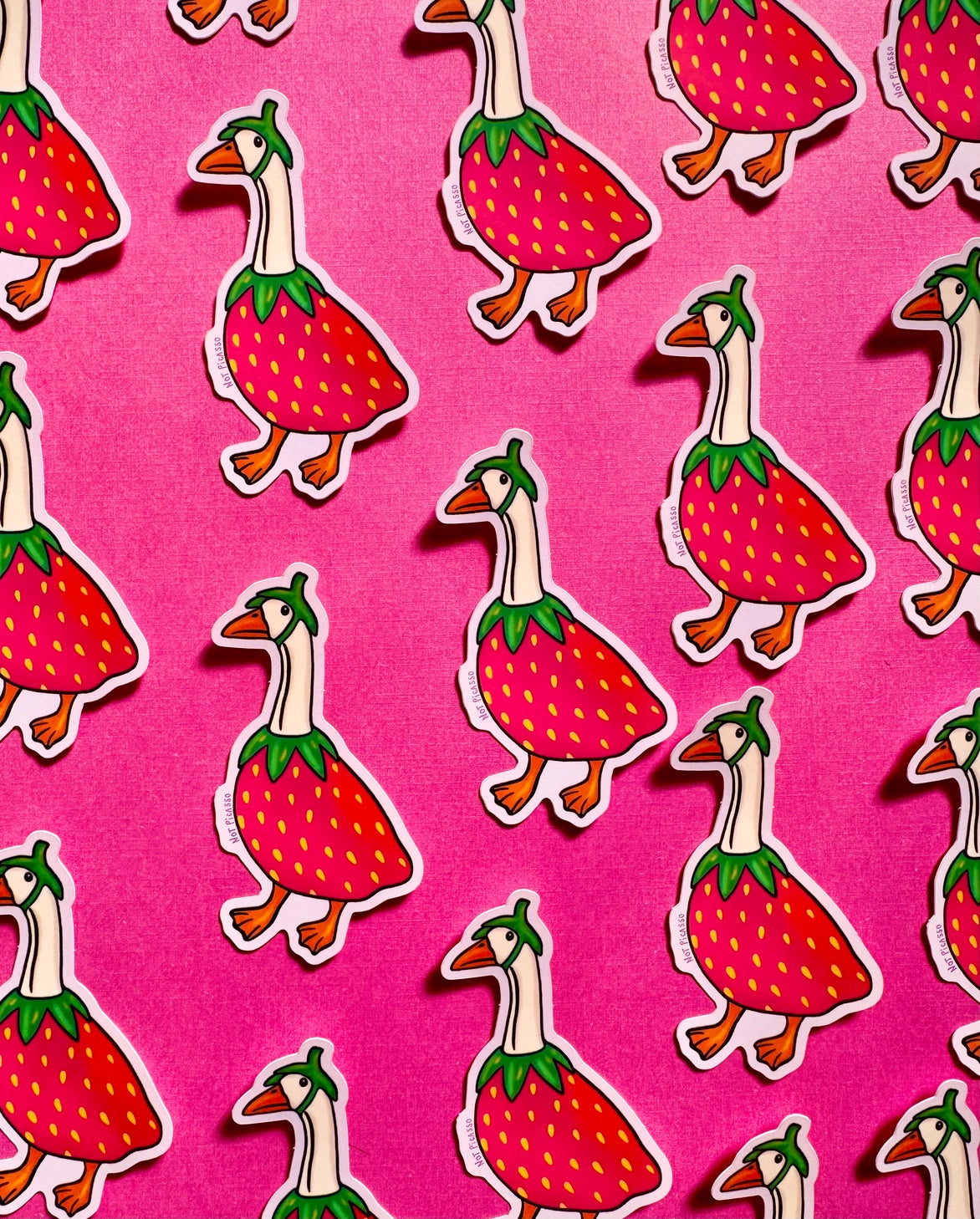 Our OG goose, Gooseberry, inspired by the classic Midwestern porch ornament, but made into a vinyl sticker!
These matte vinyl stickers feature an original design and are water, weather, and scratch proof. Perfect for putting on water bottles, computers or just about anywhere else.