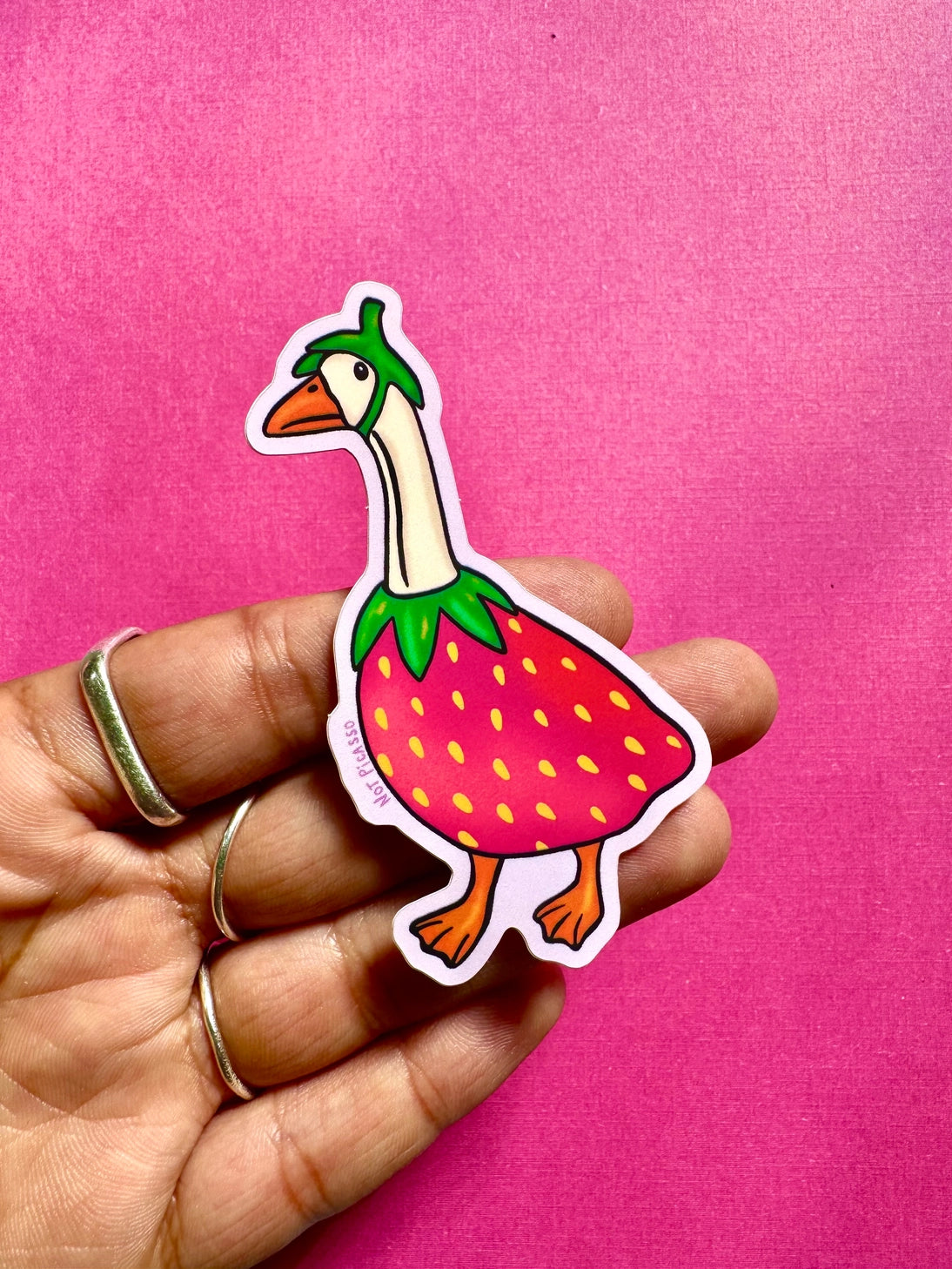 Our OG goose, Gooseberry, inspired by the classic Midwestern porch ornament, but made into a vinyl sticker!
These matte vinyl stickers feature an original design and are water, weather, and scratch proof. Perfect for putting on water bottles, computers or just about anywhere else.