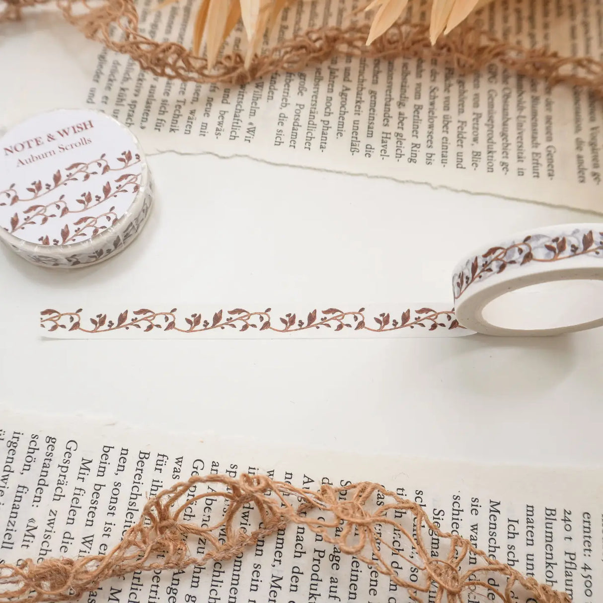 Designed by Rebecca. This washi tape features watercolour vines and leaves in autumn hues. This roll of washi tape is 10m long and 10mm wide, thinner than our usual 15mm tape.
Length: 10m
Width: 10mm