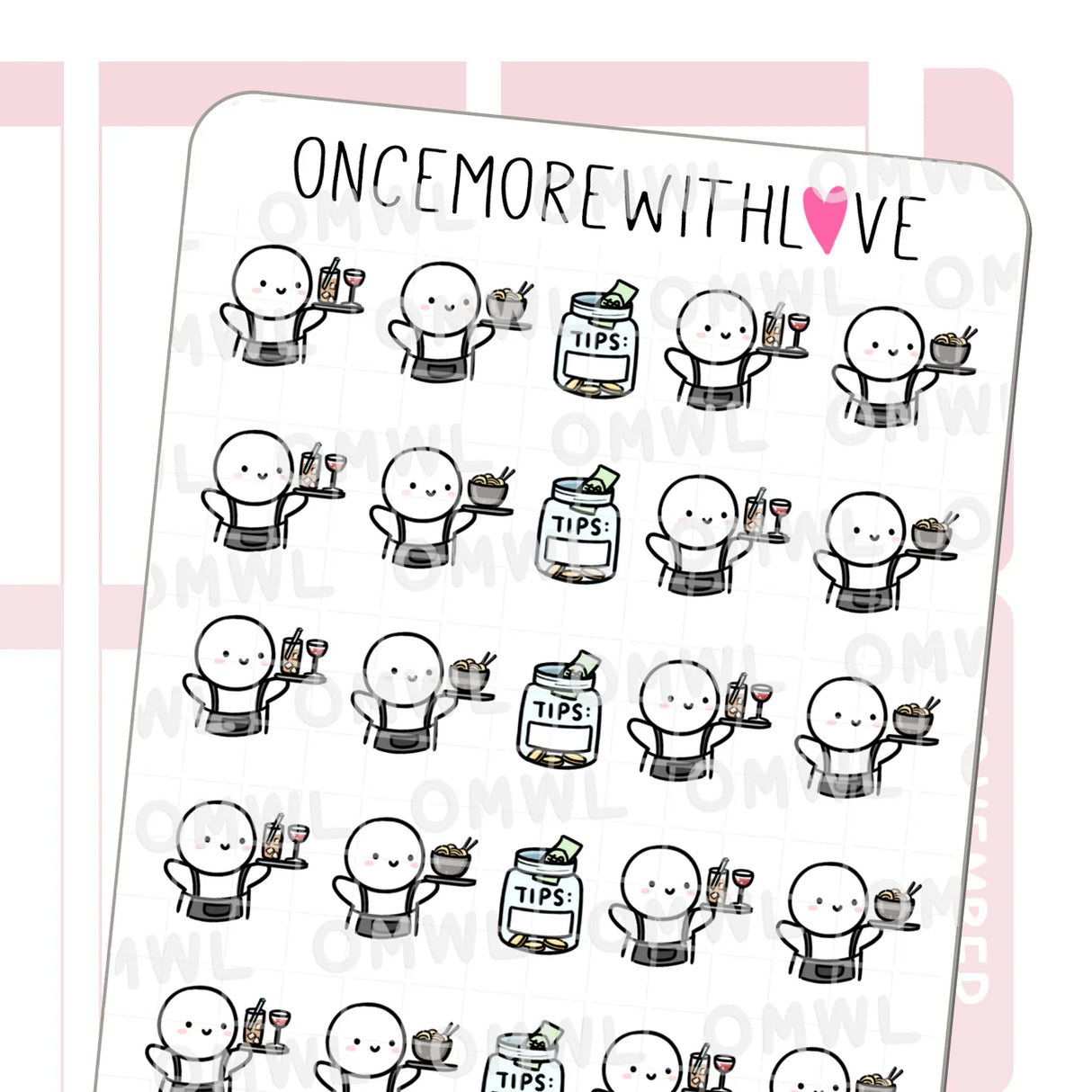 Once More With Love M1278 Restaurant Server Sticker Sheet