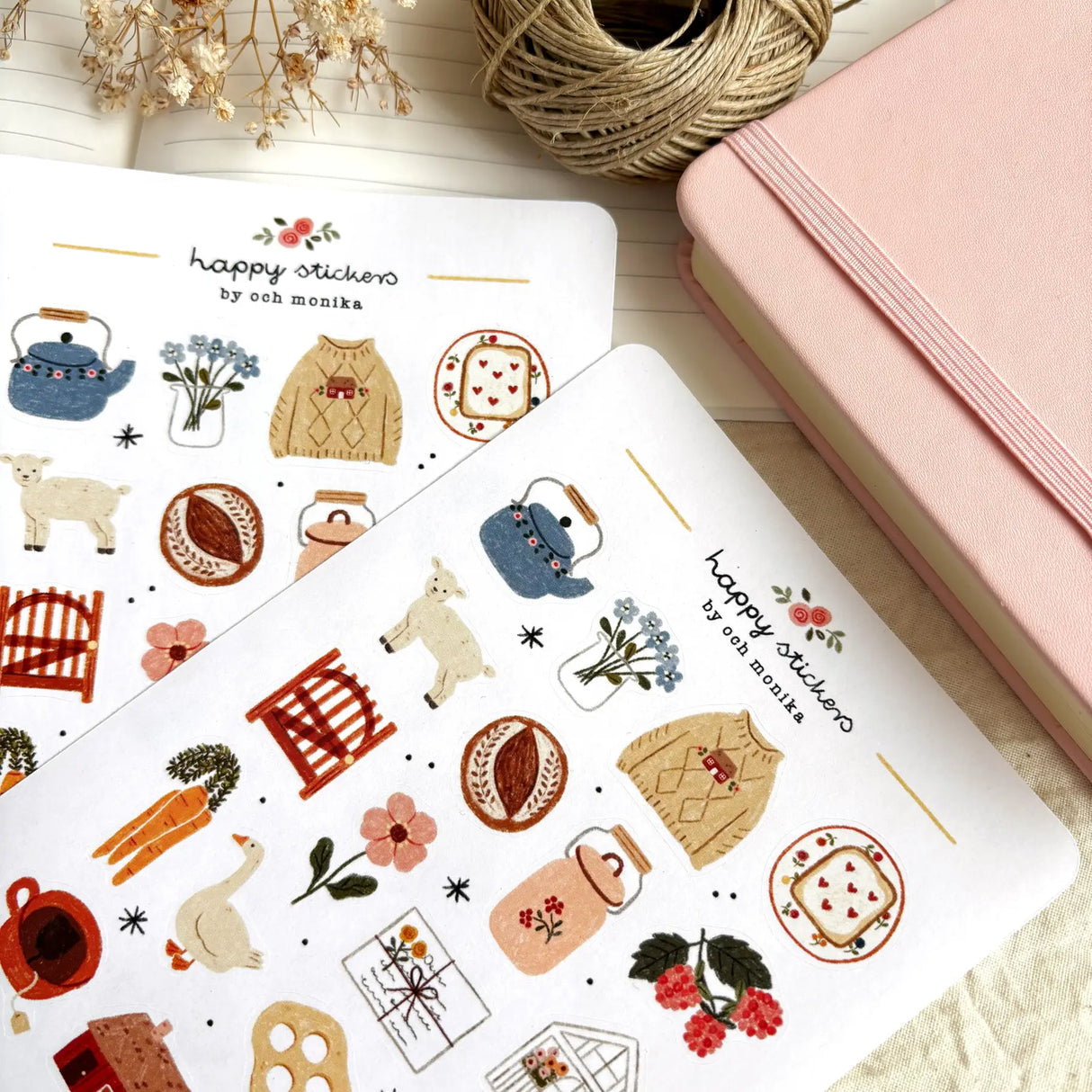 A matte paper sticker sheet filled with cozy, hand-drawn illustrations, perfect for planners, journals, or scrapbooking. It features a slow life and hygge lifestyle theme, making it a perfect fit for mindful living enthusiasts. All designs are lovingly created by Monika Szczerbińska.