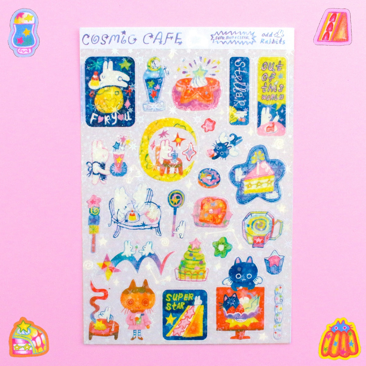 Odd Rabbits - Cosmic Cafe Star Holo Transparent Sticker Sheet Odd Rabbits - Cosmic Cafe Star Holo Transparent Sticker Sheet