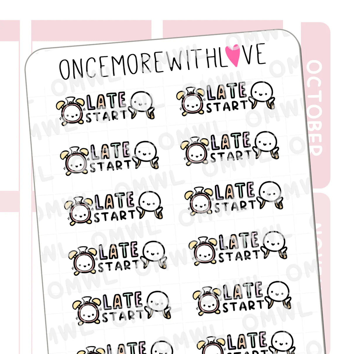 Once More With Love - M1101 Late Start Sticker Sheet
Any reason to wake up late is worth tracking!